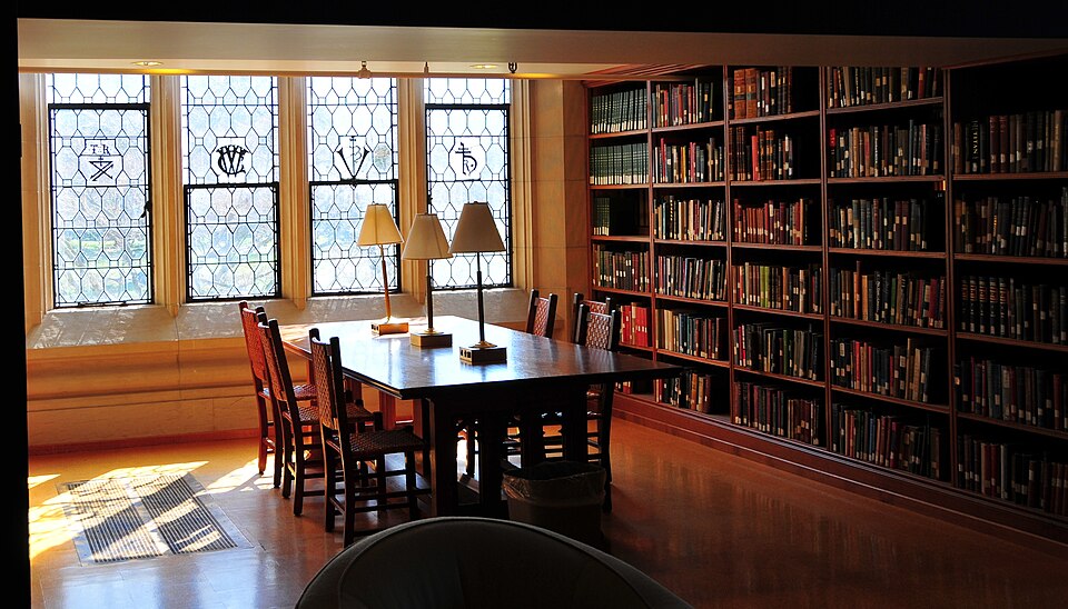 Study tables in a quiet library